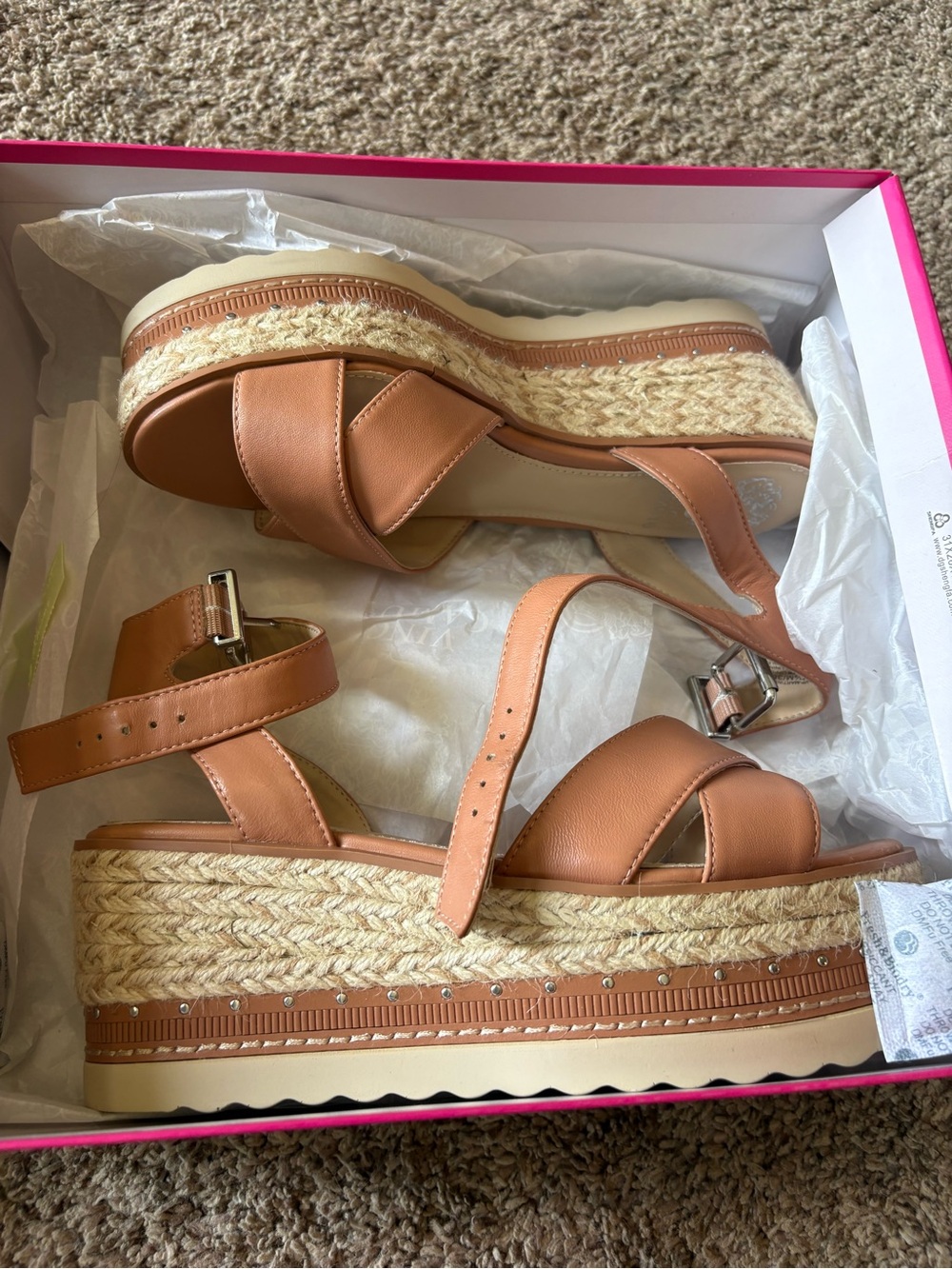 Vince Camuto Tan Leather Platform Espadrille Sandals